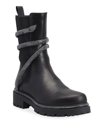 René Caovilla Cleo Crystal-embellished Leather Chelsea Boots In Black