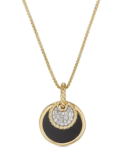 David Yurman Dy Elements Convertible Pendant Necklace In 18k Yellow Gold With Black Onyx And Mother-of-pearl And In 10 Black