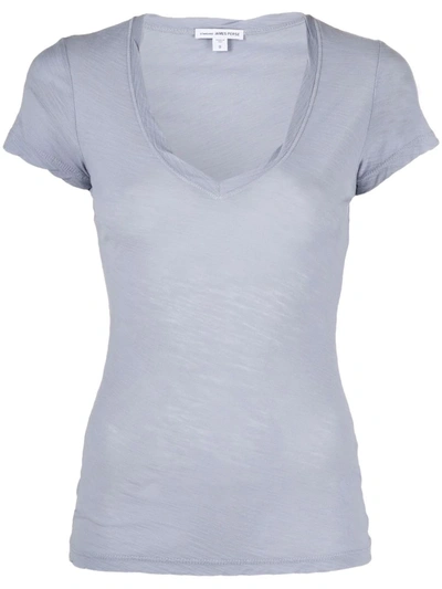 James Perse Scoop-neck Fited T-shirt In Blau