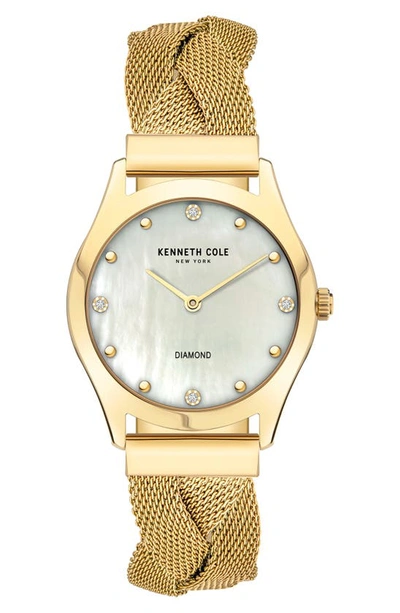 Kenneth Cole New York Diamond Accent Braided Mesh Bracelet Watch, 34mm In Gold Hamilton Gold
