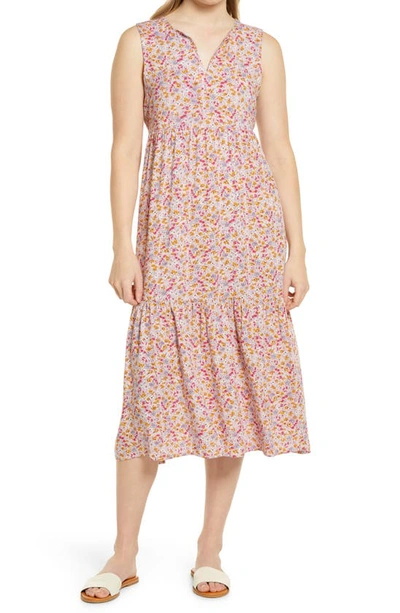 Beachlunchlounge Ireana Tiered Ruffle Midi Dress In Pink Blossoms