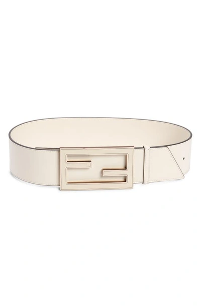 Fendi Ff Buckle Leather Belt In White