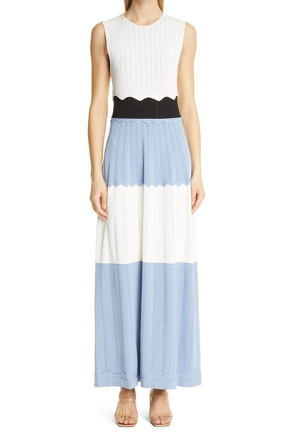 Lela Rose Colorblock Sleeveless Midi Dress In French Blue Multi
