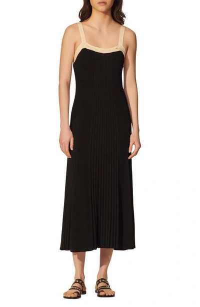 Sandro Dalie Crisscross Strap Mixed Knit Midi Sweater Dress In Black |  ModeSens