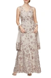 ALEX EVENINGS 3D ROSETTE GOWN WITH SHAWL,81171078