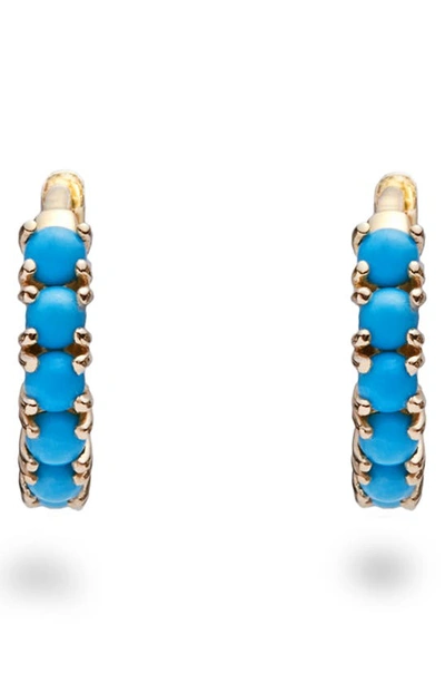 Stone And Strand Turquoise Huggie Hoop Earrings In 14k Yellow Gold Turquoise