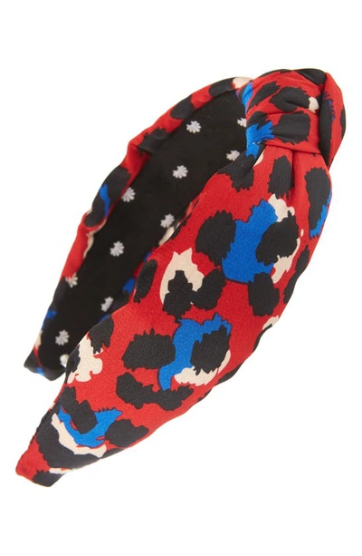 Lele Sadoughi Knotted Headband In Red Leopard