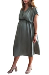 Emilia George Maternity Irene Short-sleeve Blouson Dress In Olive Green
