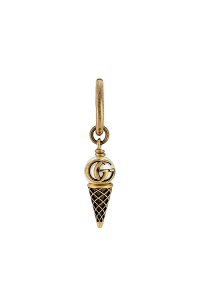 Gucci Running-g Single Ice Cream Cone Drop Hoop Earring In Gold Metal Costume