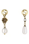 GUCCI INTERLOCKING-G MISMATCHED IMITATION PEARL DROP EARRINGS,YBD66112700100U