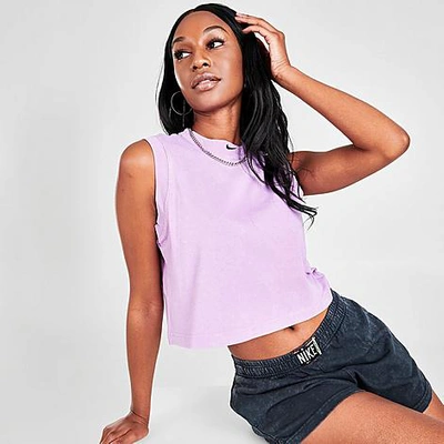 Nike Women's Sportswear Washed Crop Tank Top In Fuchsia Glow/black