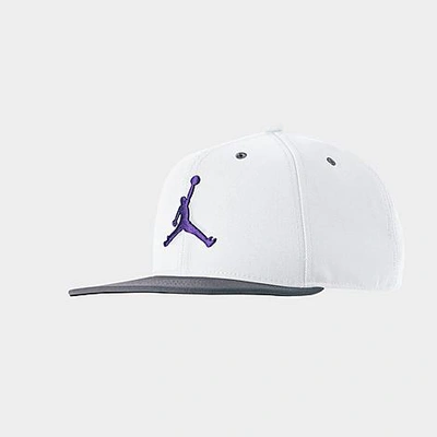 Nike Jordan Pro Jumpman Snapback Hat In White/flint Grey/black/varsity Purple