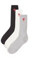 Ami Alexandre Mattiussi Three-pack Ami De Coeur Crew Socks In Ecru/gris/noir