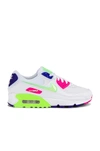 Nike Air Max 90 Sneaker In White  Volt  Indigo Burst & Pink Blast