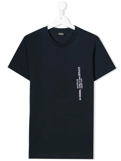 Diesel Teen Logo Print T-shirt In Blue