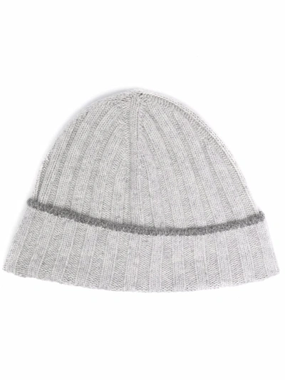 Brunello Cucinelli Grey Ribbed Cashmere Beanie Hat In 灰色