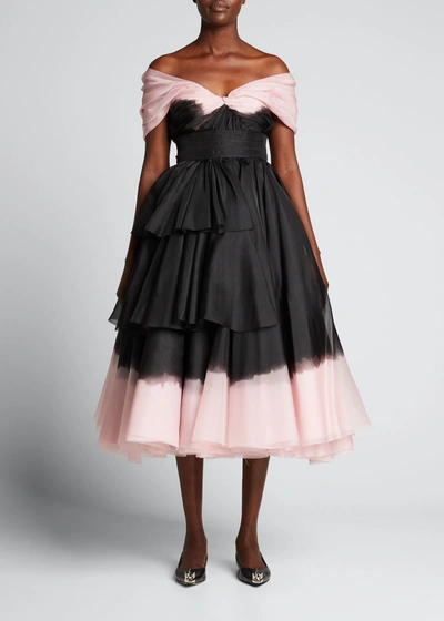 Alexander Mcqueen Off-shoulder Dip-dye Organza Midi Dress In