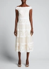 Tadashi Shoji Floral Embroidered Off-the-shoulder A-line Dress In Ivory/petal