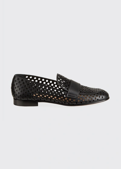 Gianvito Rossi Perforated Leather Flat Loafers In Black