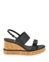 FERRAGAMO GIUDITH LEATHER CORK WEDGE SANDALS, NERO,PROD239311191