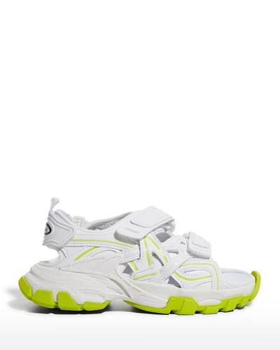 Balenciaga Bicolor Grip Dual-strap Sandals, Toddlers/kids In Weiss,fluo