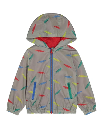 Andy & Evan Kids' Boy's Crocodile-print Hooded Wind-resistant Jacket In Grey Croc
