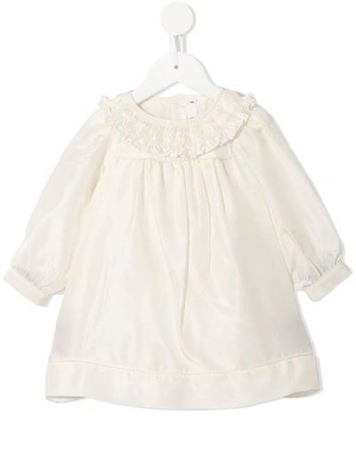 Bonpoint Babies' Silk Ruffle Dress In 白色