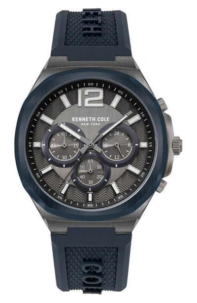Kenneth Cole New York Chronograph Silicone Strap Watch, 43.5mm In Blue