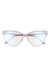Tom Ford 57mm Blue Light Blocking Glasses In Lilac Palladium/ Clear