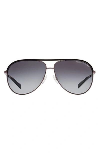 Ax Armani Exchange 61mm Gradient Aviator Sunglasses In Gunmetal Black,grey Gradient Polar