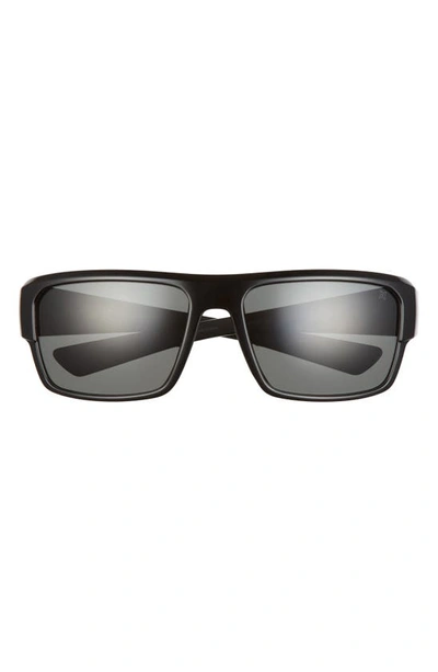 Hurley Session 60mm Polarized Rectangular Sunglasses In Shiny Black/ Solid Smoke