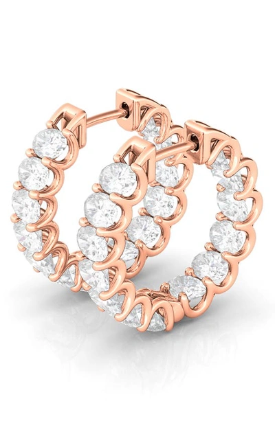 Hautecarat Oval Sideways Lab-created Diamond Inside Out 14k Gold Hoop Earrings In Rose Gold