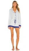 Cosabella Bella Long Sleeve Top Boxer Pj Set In Blu Venezia & Mare