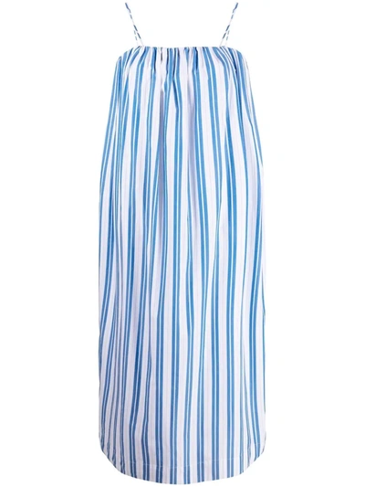 Ganni Striped Organic Cotton-poplin Maxi Dress In Daphne