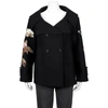Valentino Floral Embroidered Double Breasted Wool Peacoat In Multicolor