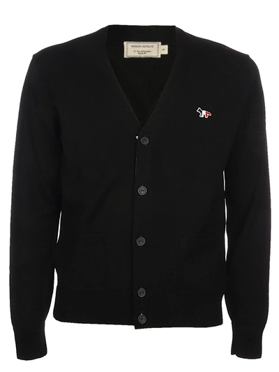 Maison Kitsuné Tricolor Fox-patch Wool Cardigan In Black