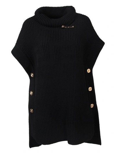 Versace Safety Pin Wool Cape In Black