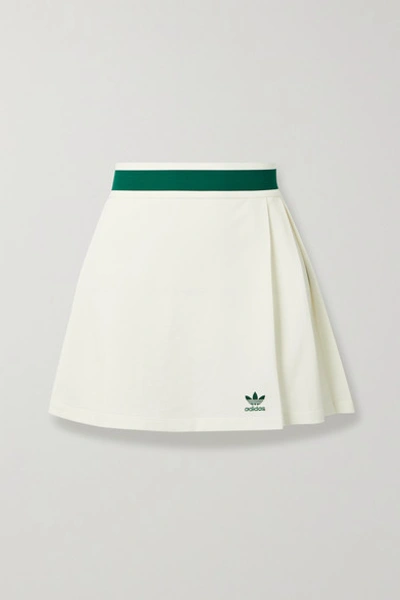 Adidas Originals Logo-embroidered Pleated Recycled Piqué Mini Skirt In White
