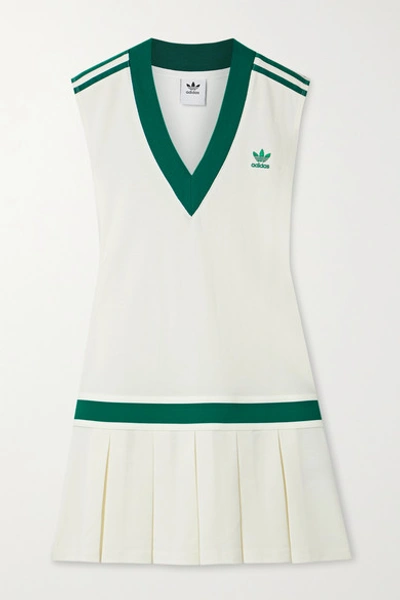 Adidas Originals 'tennis Luxe' Logo V Neck Pleated Dress In Off White |  ModeSens