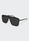 Saint Laurent Mask Shield Mirrored Sunglasses In 007 Green Gold