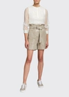 Brunello Cucinelli Linen Belted High-rise Paperbag Shorts In Beige