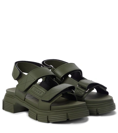 Ganni Recycled Rubber Trekking Sandals In Green