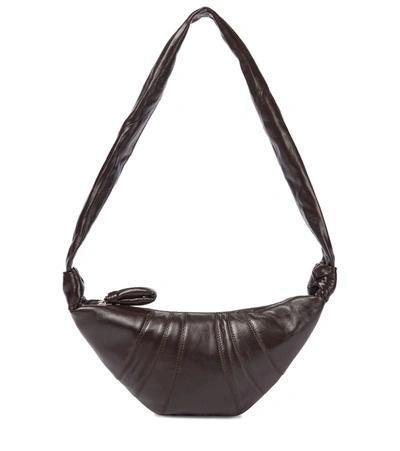 Lemaire Croissant Small Leather Shoulder Bag In Dark Brown