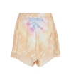 Rabanne Pleated Tie Dye-print Satin Shorts In Orange
