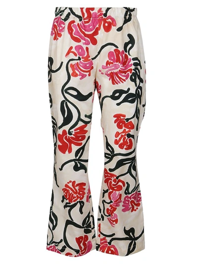 Marni Floral-print Bootcut Trousers In White