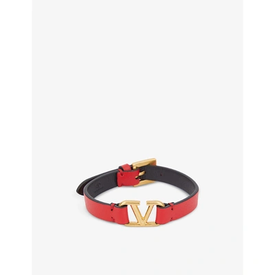 Valentino Garavani Vlogo Signature Leather Bracelet In Pure Red/black