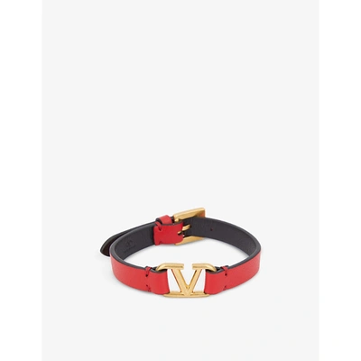 Valentino Garavani Vlogo Signature Leather Bracelet In Red