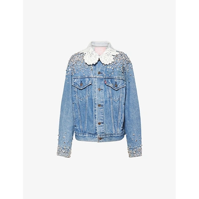 Miu Miu Upcycled By  X Levi's Embellished Denim Jacket In Navy