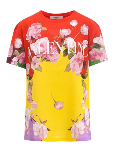 Valentino Flying Flowers Printed T-shirt In Multicolour