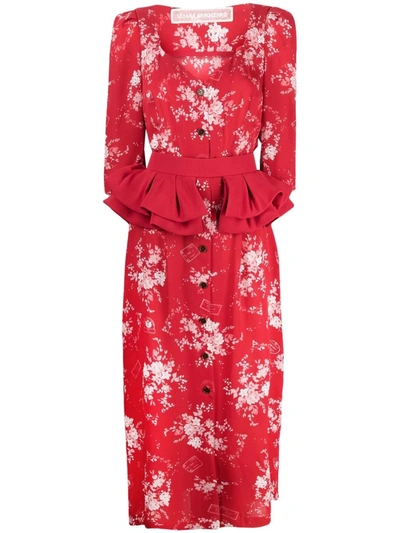 Ulyana Sergeenko Floral-print Ruffled Midi Dress In Rot